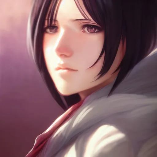 Image similar to mikasa ackerman, bokeh, beautiful face!!!!, 2 7 years old, cg animation, lifelike, animated, realistic, character select portrait, by artgerm, greg rutkowski, alphonse mucha, 3 d