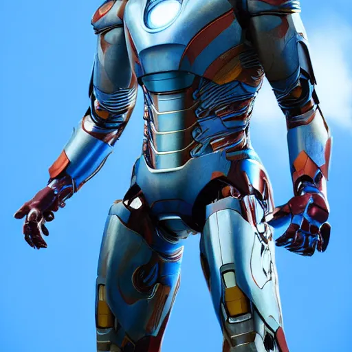 Prompt: fully blue iron man suit, 4k realistic photo