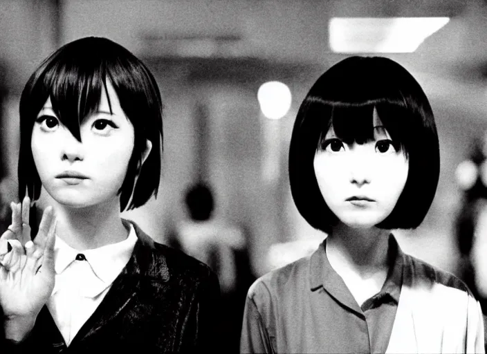 Prompt: serial experiments lain as a black and white 1 9 7 0 s live - action japanese movie