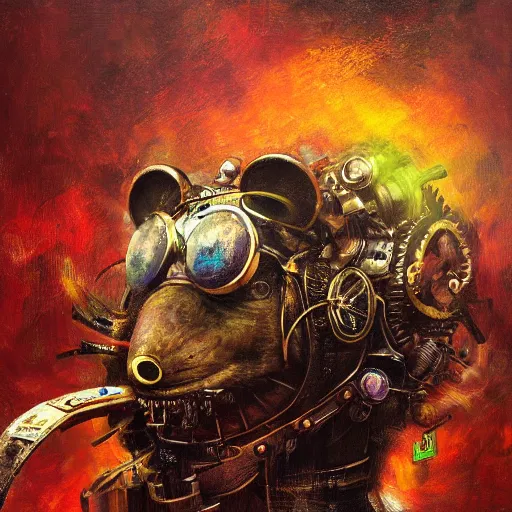 Prompt: steampunk rat, acid, 303, psychedelic, by ruan jia