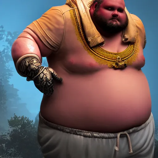 Prompt: fattest man alive detailed,intricate, full of colour, cinematic lighting, trending on artstation, 4k, hyperrealistic, focused, extreme details,unreal engine 5, cinematic, masterpiece