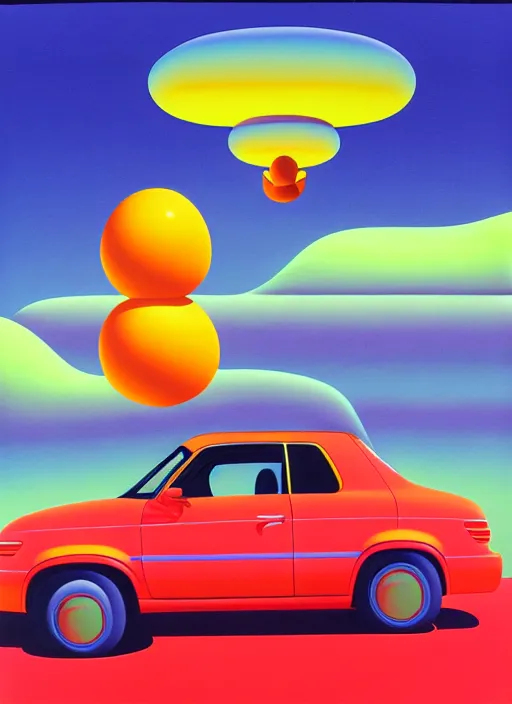 Image similar to inflated car by shusei nagaoka, kaws, david rudnick, airbrush on canvas, pastell colours, cell shaded, 8 k