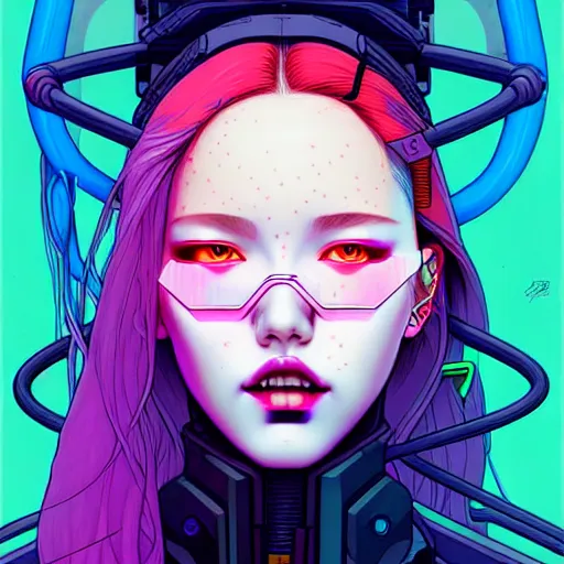 Image similar to portrait painting of a cyberpunk olivia hye from loona, sharp focus, award - winning, trending on artstation, masterpiece, highly detailed, intricate. art by josan gonzales and moebius and deathburger