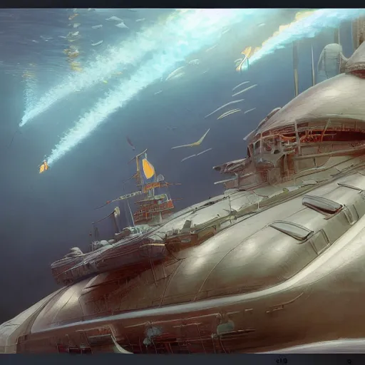 Prompt: subsurface scattering, white, giant submarine, koi colors, excluding koi, octane render, jesper ejsing, justin gerard, james jean, tomasz alen kopera, cgsociety, fenghua zhong, makoto shinkai, highly detailed, rim light, art, cinematic lighting, very coherent, hyper realism, 8 k