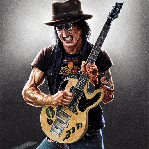 Prompt: ac / dc slash portrait guns and roses, intricate, highly detailed, digital painting, artstation, concept art, smooth, sharp focus, illustration, unreal engine 5, 8 k, art by artgerm and greg rutkowski and alphonse mucha