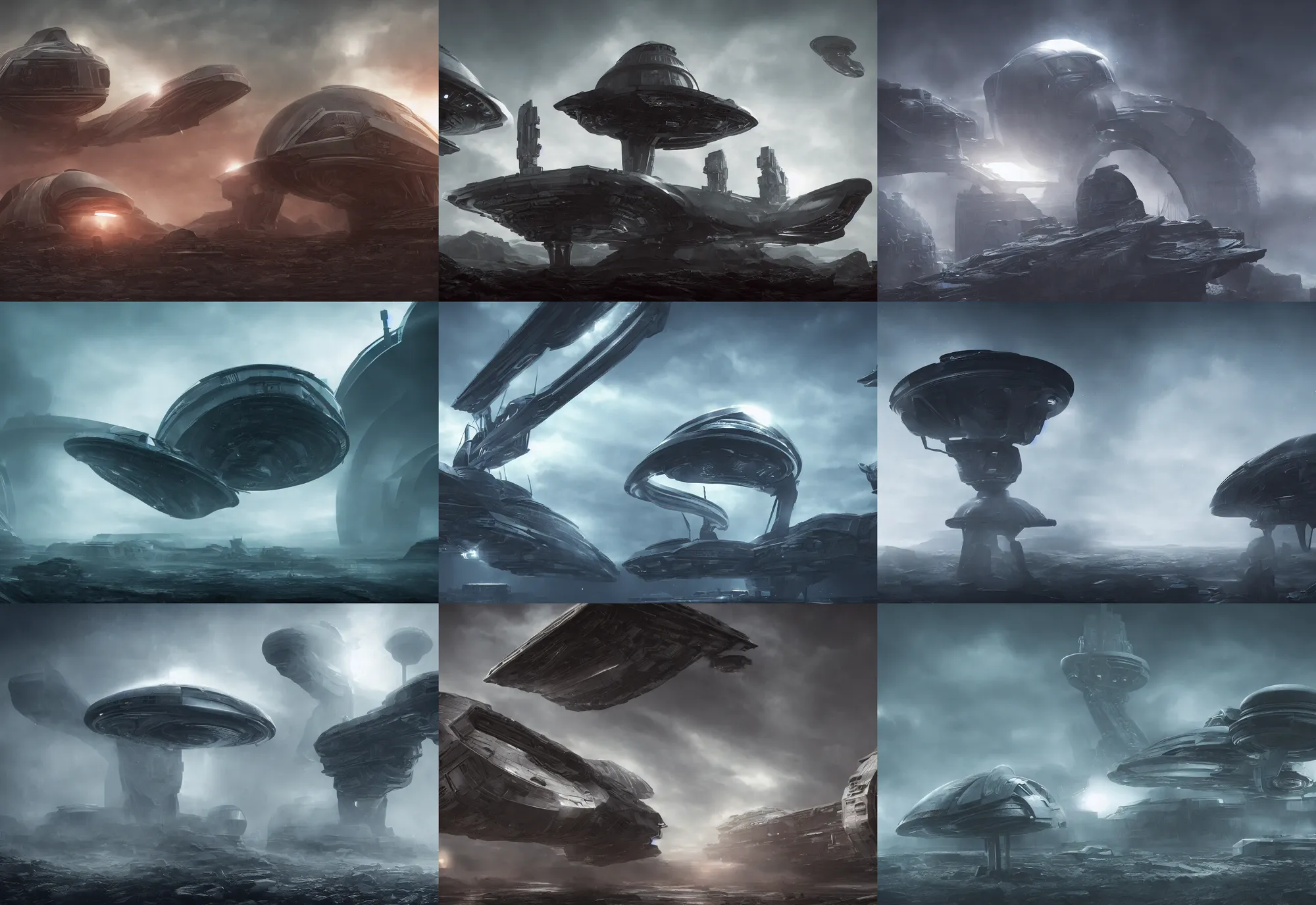 Prompt: alien scout ship, dystopian, cinematic, 4 k