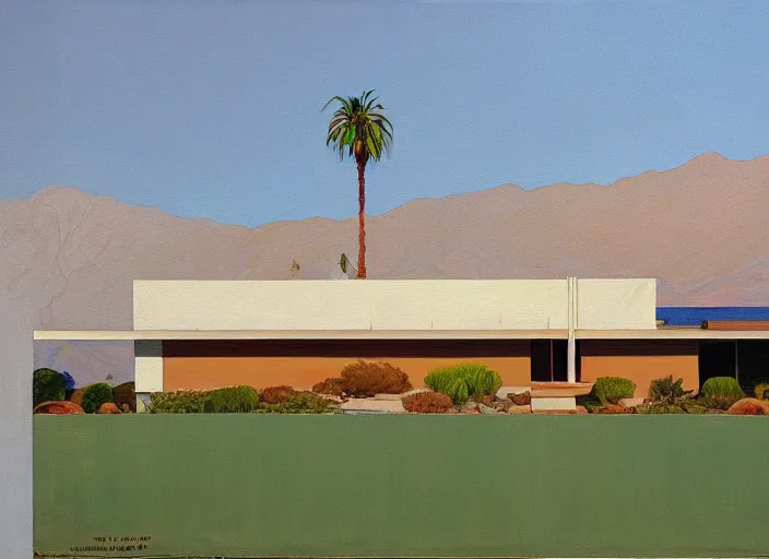 Image similar to painting of a richard neutra house in palm springs by wayne thiebaud