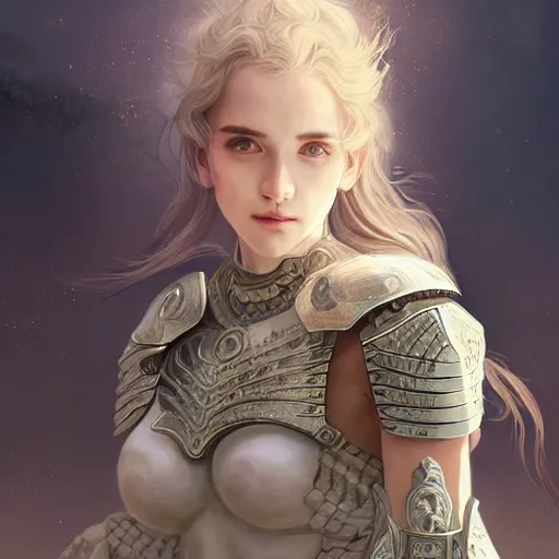 Image similar to portrait young knights of Zodiac girl, matt white color armor, in ruined Agora of Athens Sunrise, ssci-fi and fantasy, intricate and very beautiful and elegant, highly detailed, digital painting, artstation, concept art, smooth and sharp focus, illustration, art by tian zi and WLOP and alphonse mucha