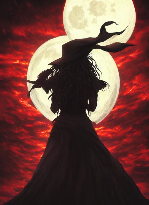 Prompt: portrait, A witch in front of the full big moon, book cover, red white and black colors, dramatic lighting, cinematic, establishing shot, extremly high detail, foto realistic, cinematic lighting, intricate line drawings, by Yoshitaka Amano, Ruan Jia, Kentaro Miura, Artgerm, post processed, concept art, artstation, matte painting, style by eddie mendoza, raphael lacoste, alex ross