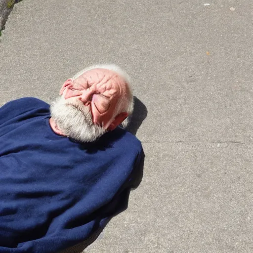 Prompt: old man sleeping on a sidewalk