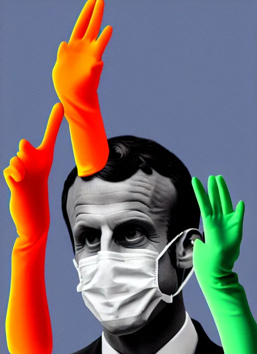 Prompt: emmanuel macron wearing hivis and rubber gloves, digital art