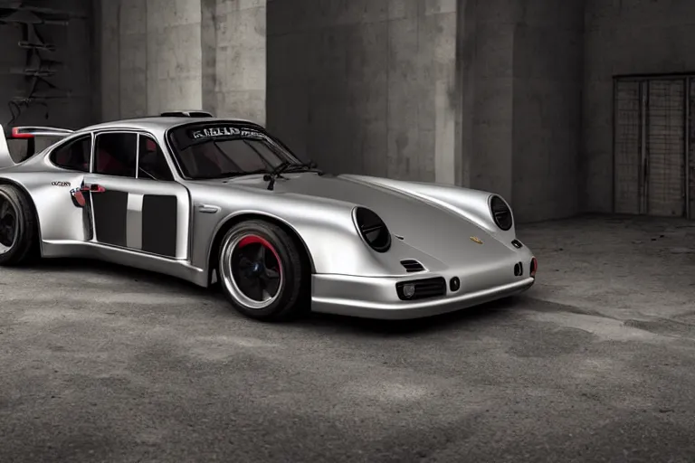 Image similar to porsche 9 5 9 rwb cyberpunk race car sitting on the side of the road, back to the future flux capacitor, a hyper - futuristic detailed matte painting by zack snyder, trending on cg society, auto - destructive art, vray tracing, unreal engine 5, reimagined by industrial light and magic