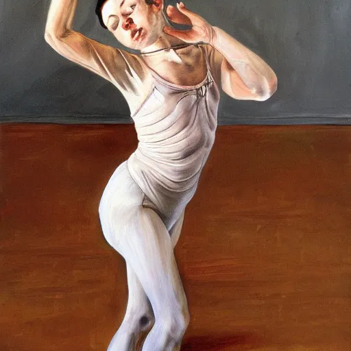 Image similar to high quality high detail painting by lucian freud, hd, exaggerated portrait of a ballerina, photorealistic lighting