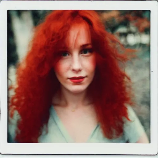 Prompt: a polaroid of a beautiful red - haired woman