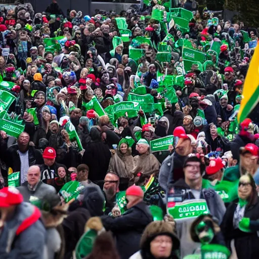 Prompt: emerald city being stormed by trump supporters,