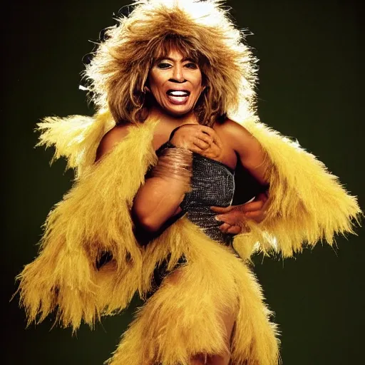 Prompt: tina turner in a turnip costume, turnip hair, photoshoot