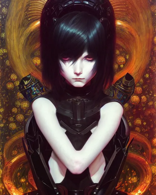 Image similar to portrait of beautiful cute young goth maiden girl with short white hairs in warhammer armor, art by ( ( ( kuvshinov ilya ) ) ) and wayne barlowe and gustav klimt and artgerm and wlop