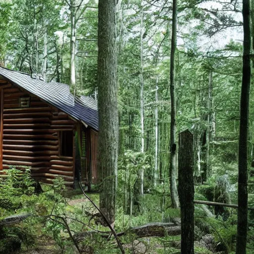 Prompt: a beautiful wood cabin in the forest made of angelina jolie