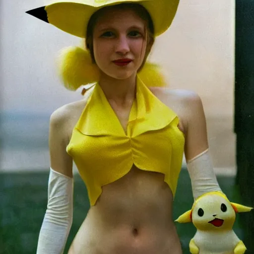 Prompt: elegant woman dressed up as pikachu, art photo by Annie Liebovitz and David Hamilton and Alphonse Mucha