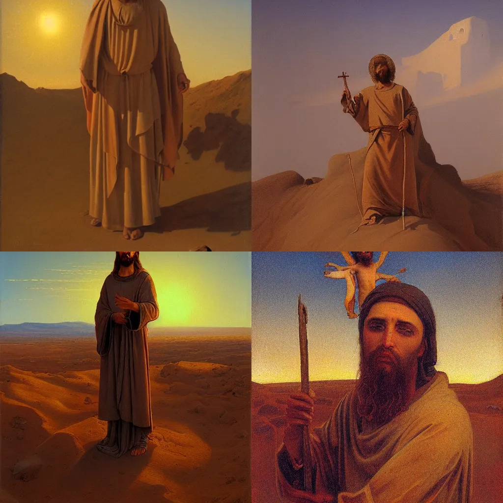 Prompt: Christ in the desert by Ivan Kramskoi