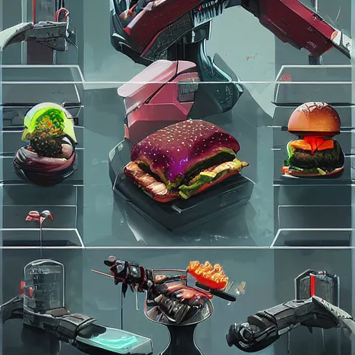 Prompt: cyberpunk, death burger, artstation