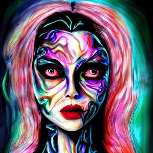 Image similar to woman portrait made out of paint, beautiful, cyborg, tim burton comic book art