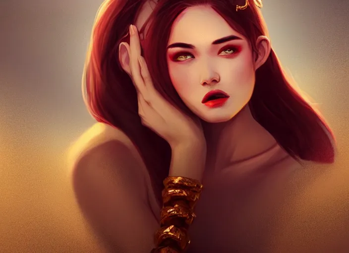 Image similar to woman love woman, sweet hugs, gold trim, atmoshperic, elegant, sharp focus, sand sea, red sun, huge lips, by knight zhang, queen of pain. trending on artstation, intricate details