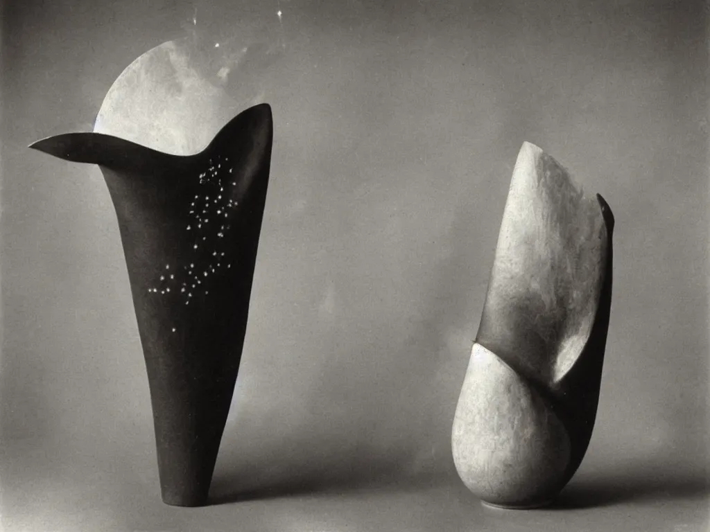 Image similar to flaming gothic stone vase, pot, jug in the shape of a shooting star. karl blossfeldt, salvador dali