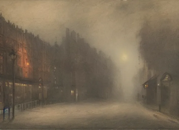 Image similar to 1 9 th century london, art by caspar david friedrich, thomas lawrence, john martin, dark, shady alleys, pub, pub sign, thick fog, coherent composition,