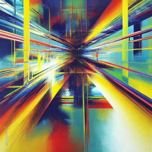 Image similar to abstract art representing momentum, oil painting by john berkey and gabriel dawe, masterwork