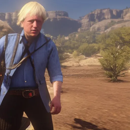 Image similar to Boris Johnson in Red Dead Redemption 2, game screenshot