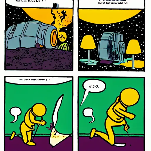 Prompt: the first landing on the moon, comic by herge