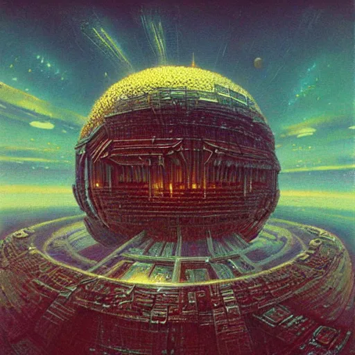 Prompt: megastructure in space, highly detailed 7 0 s scifi and beksinski style painting