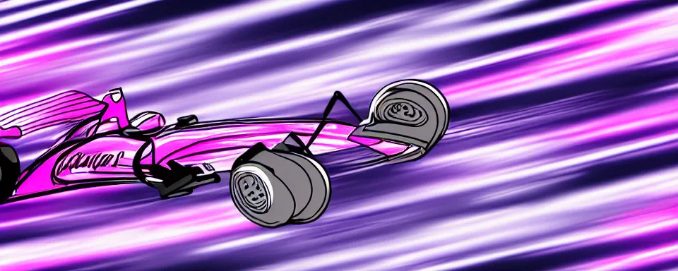 Prompt: abstract illustration of a formula one car, synthwave, purple and pink, motion blur, light streaks