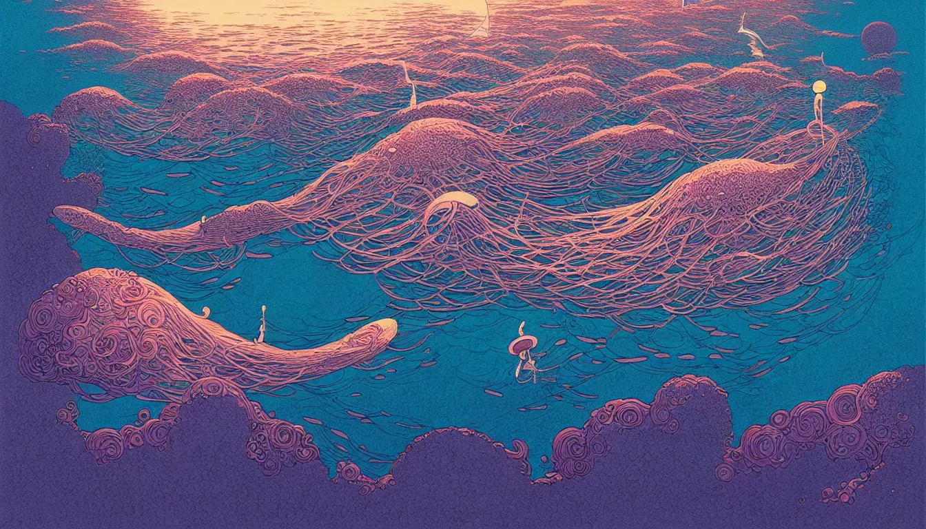 Image similar to calm open ocean, moebius, victo ngai, josan gonzalez, kilian eng