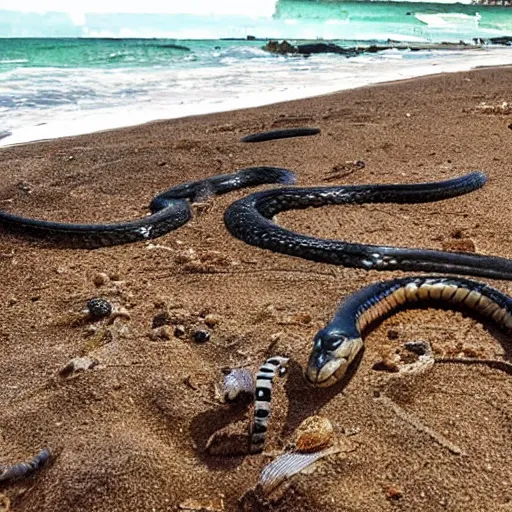 Image similar to deep pit of venomous snakes on a beach