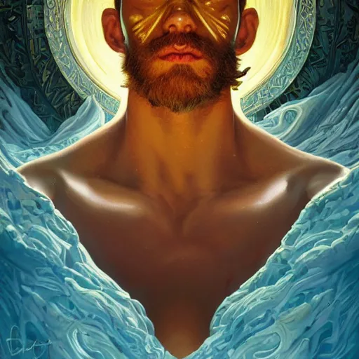 Image similar to portrait of melted zeus starring into the camera, fixed eyes, lightning environment, surreal, dramatic lighting, face, detailed, intricate, elegant, highly detailed, digital painting, artstation,, concept art, smooth, sharp focus, illustration, art by sam spratt, dan mumford, artem demura and alphonse mucha