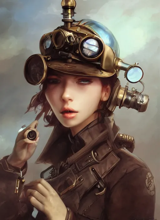 Image similar to girl, steampunk, goggles, pilot, portait, made by stanley artgerm lau, wlop, rossdraws, james jean, andrei riabovitchev, marc simonetti, yoshitaka amano, artstation