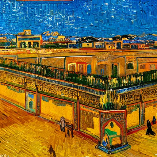 Prompt: painting of esfahan, iran, in the style of van gogh