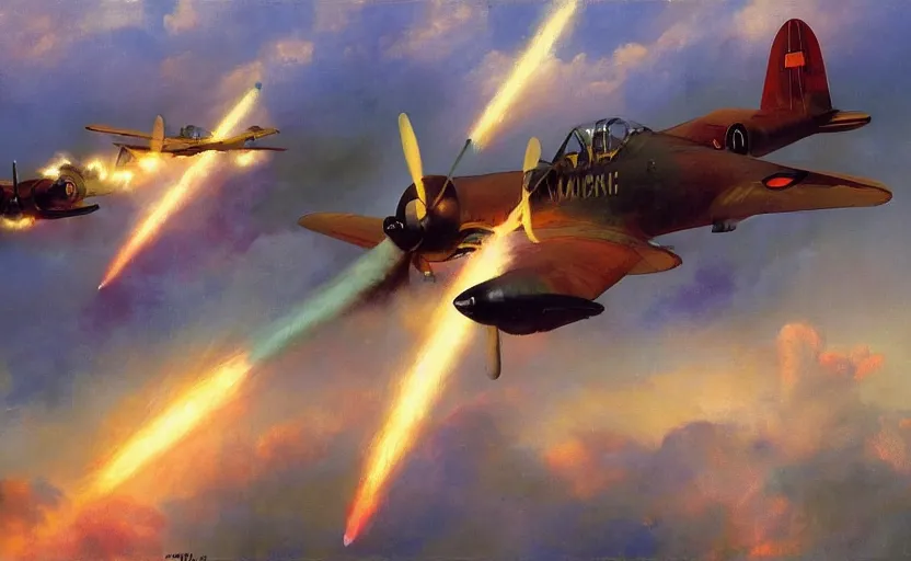 Image similar to wwii planes in an aerial dog fight by tony sart and delphin enjolras and daniel f. gerhartz