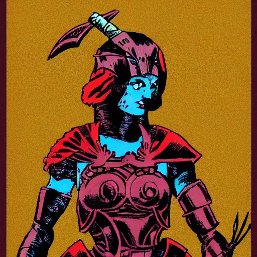 Prompt: beautiful woman warrior with armor by frank miller