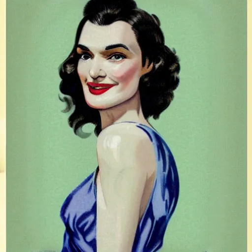 Image similar to “Rachel Weisz portrait, color vintage magazine illustration 1950”