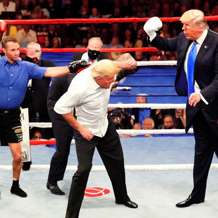 Image similar to joe biden and donald trump boxing match in ring, detailed sharp photo