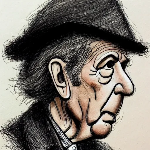 Prompt: a realistic yet scraggly portrait sketch of the side profile of a stern and sophisticated leonard cohen, trending on artstation, intricate details, in the style of frank auerbach, in the style of sergio aragones, in the style of martin ansin, in the style of david aja, in the style of mattias adolfsson