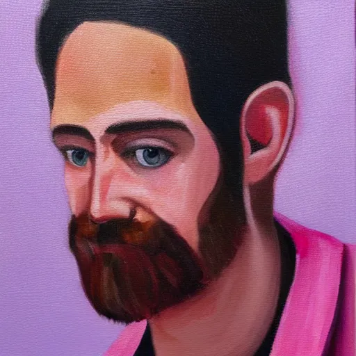 Image similar to pink guy portrait, oil painting