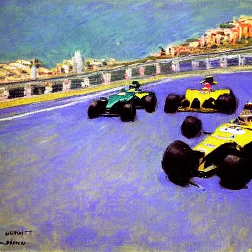 Prompt: claude monet painting of the f 1 monaco gp