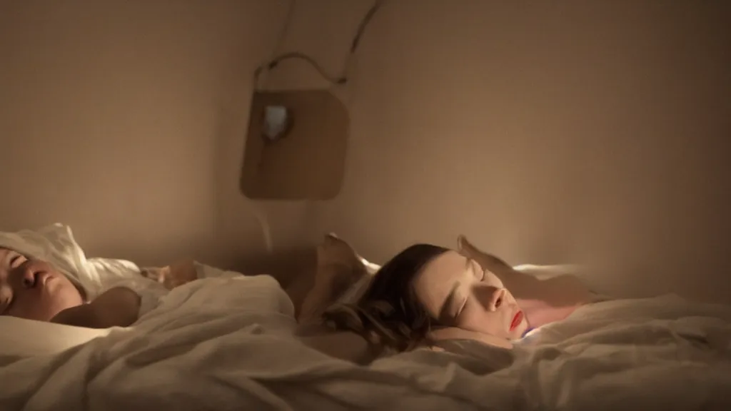 Image similar to movie still of girl having sleep paralysis, cinematic composition, cinematic light, criterion collection, by david lynch and emmanuel lubezki