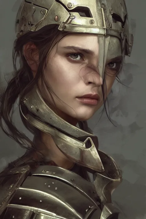 Prompt: a photorealistic painting of an attractive young girl, partially clothed in battle armor, olive skin, long dark hair, beautiful bone structure, symmetrical face, perfect eyes, intricate, elegant, digital painting, concept art, illustration, sharp focus, minimal artifacts, from Metal Gear, in the style of Ruan Jia and Mandy Jurgens, by Greg Rutkowski, trending on Artstation, award winning