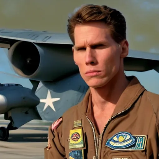 Image similar to Live Action Still of Jerma in Top Gun, real life, hyperrealistic, ultra realistic, realistic, highly detailed, epic, HD quality, 8k resolution, body and headshot, film still