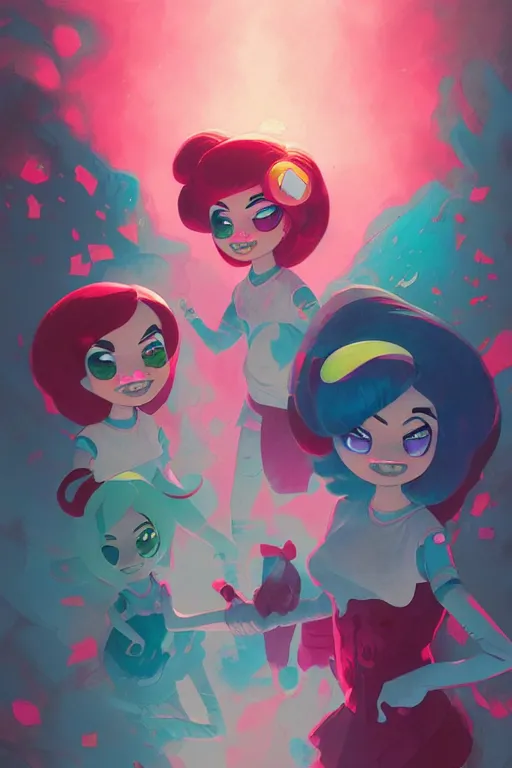 Image similar to realistic photo of powerpuff girls, detailed intricate illustration, detailed illustration, hd, 4 k, digital art, overdetailed art, by greg rutkowski, by loish, complementing colors, trending on artstation, deviantart